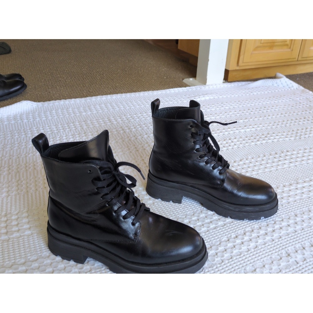 Anine Bing Luc Combat Ankle Boots Black Size 9 US 39 EU Lace Up